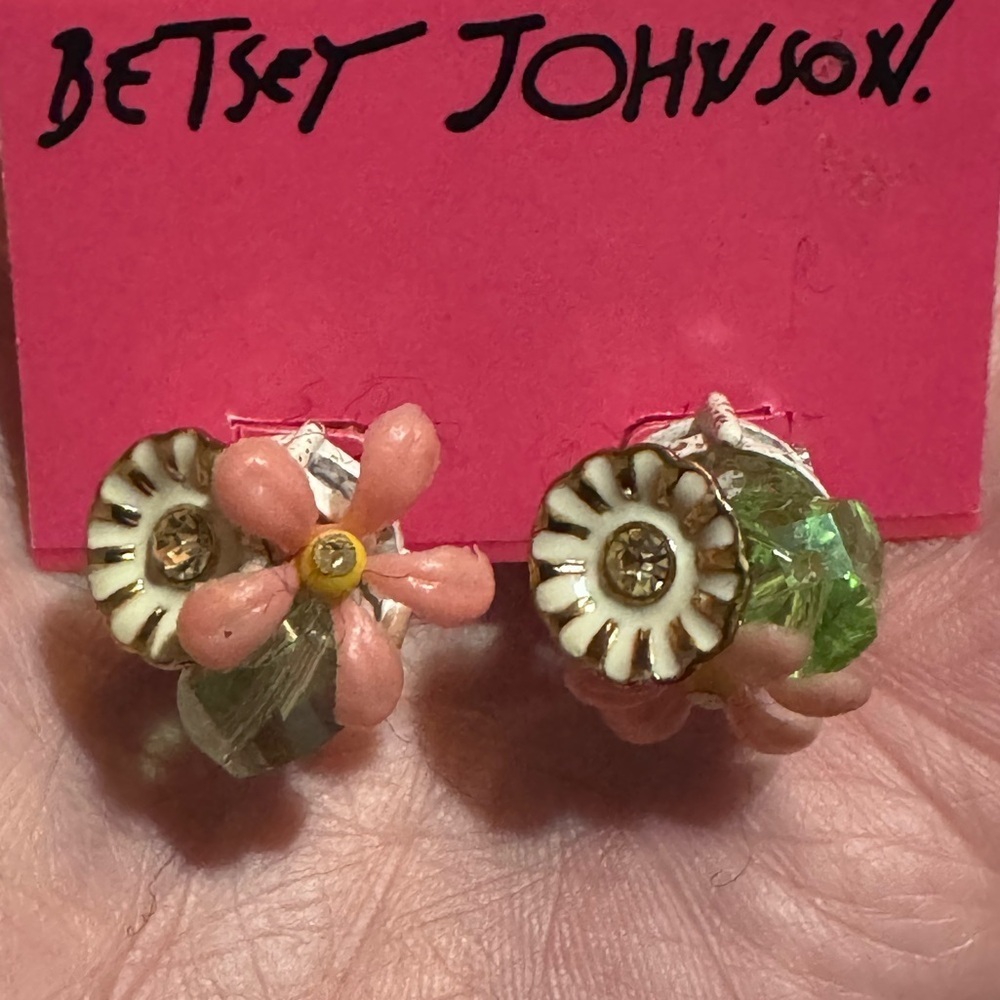Betsey Johnson Pink and Green Floral Earrings